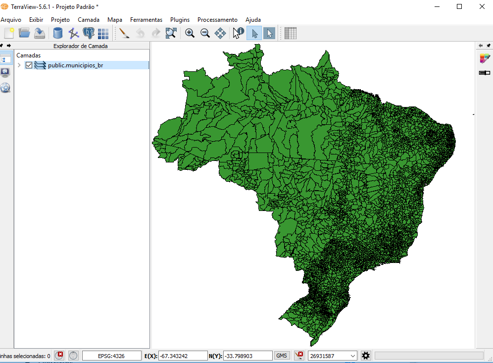 O dado do PostGIS visualizado no TerraView
